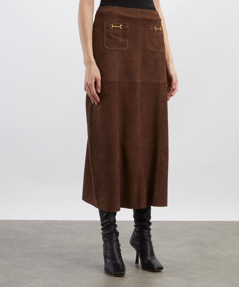 RIXO Edwina Suede Midi Skirt outlook
