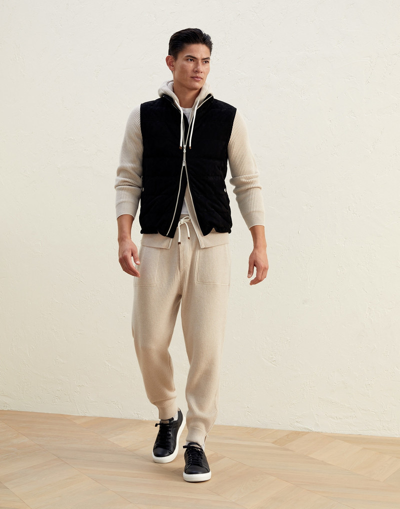 Brunello Cucinelli Cashmere English rib knit joggers with zipper cuffs outlook