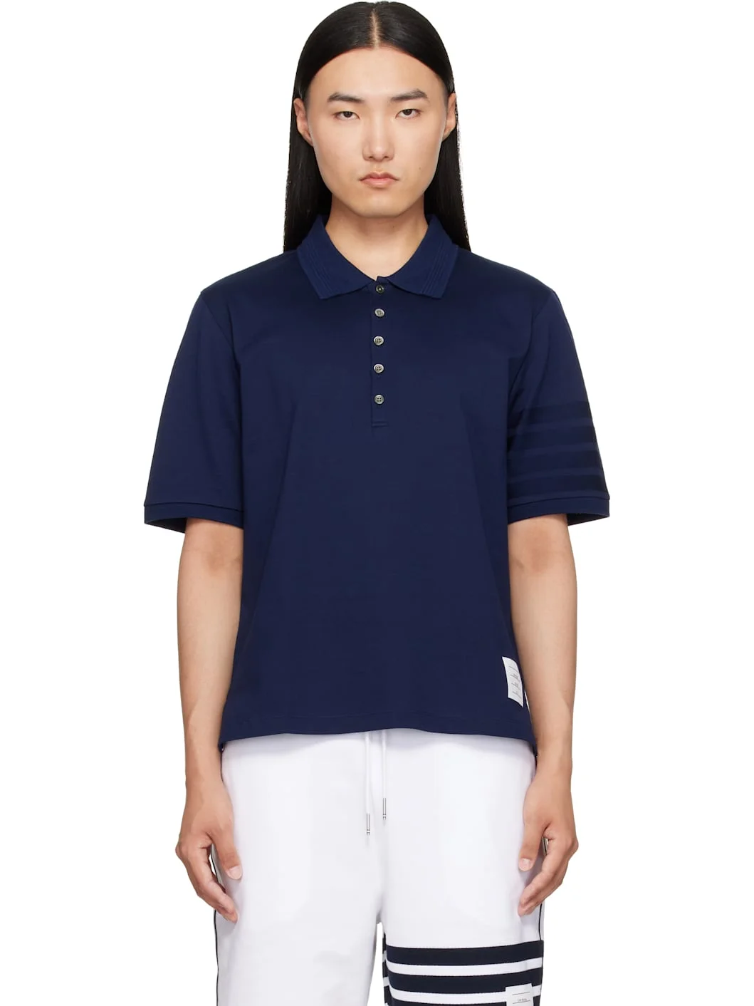 Navy Jersey Ottoman 4-Bar Polo - 1