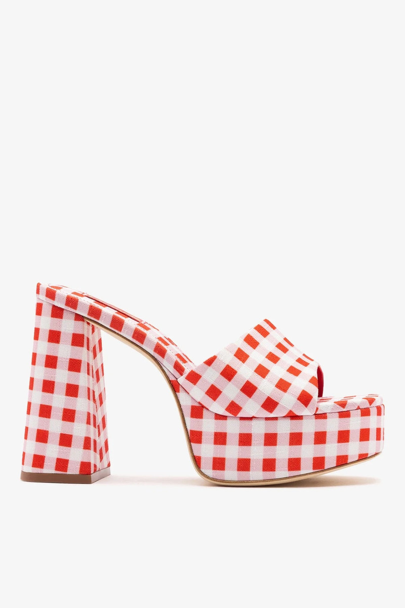 Dolly Platform Mule Scarlet Printed Raffia 1