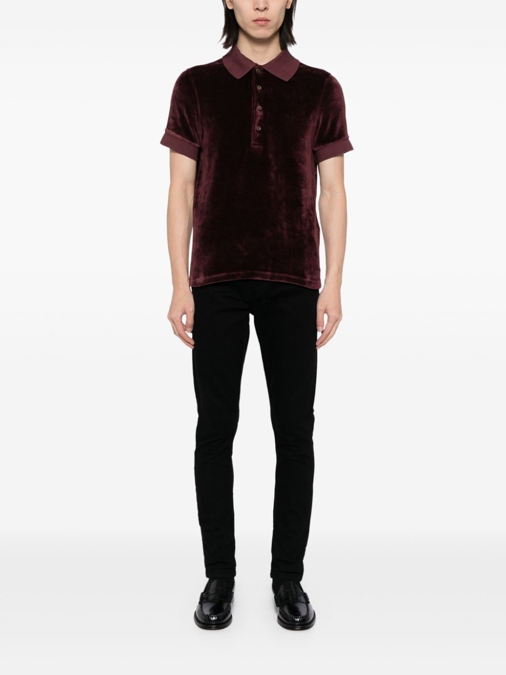 crushed velvet polo shirt - 2