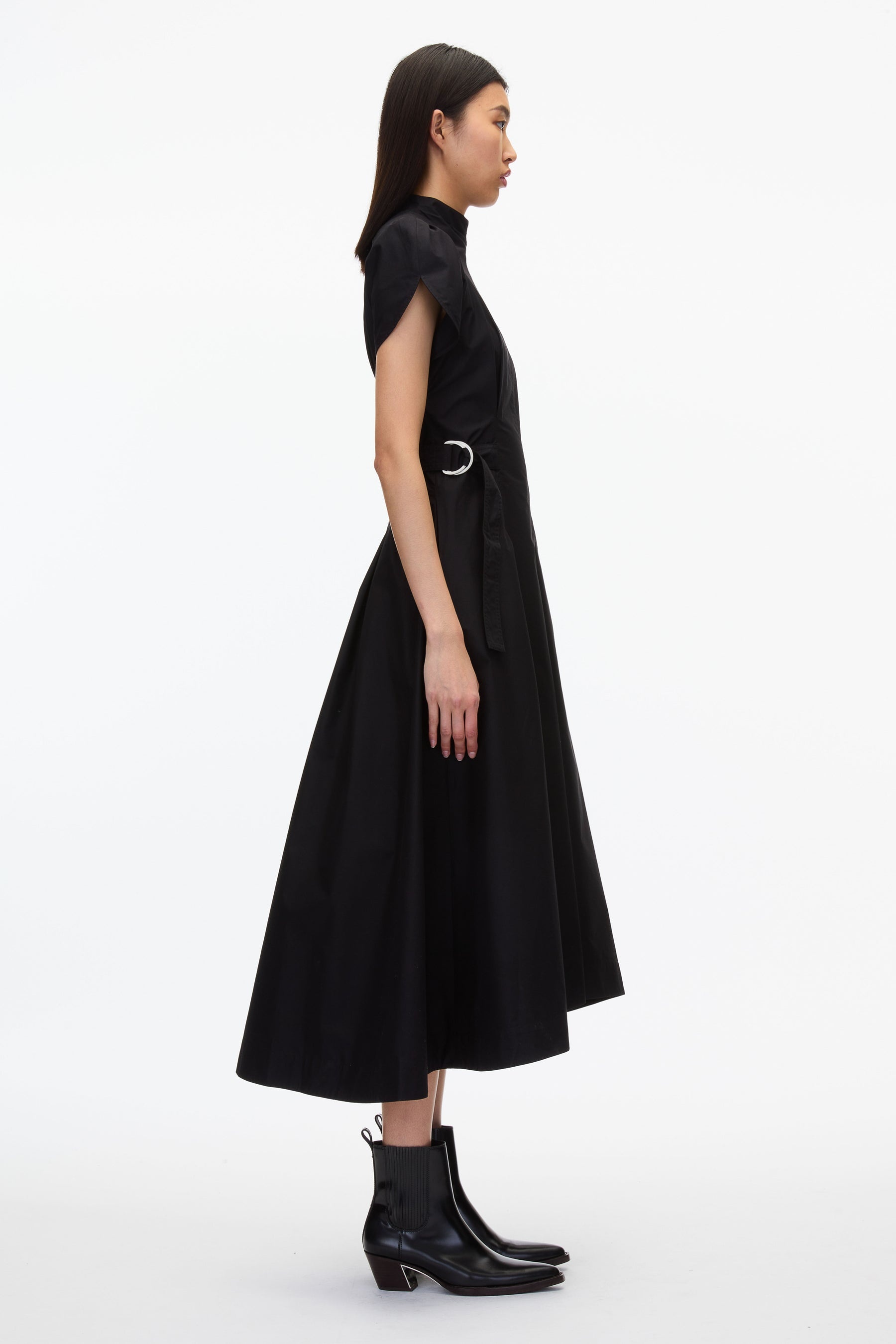 Puff Sleeve Poplin Flare Dress - 3