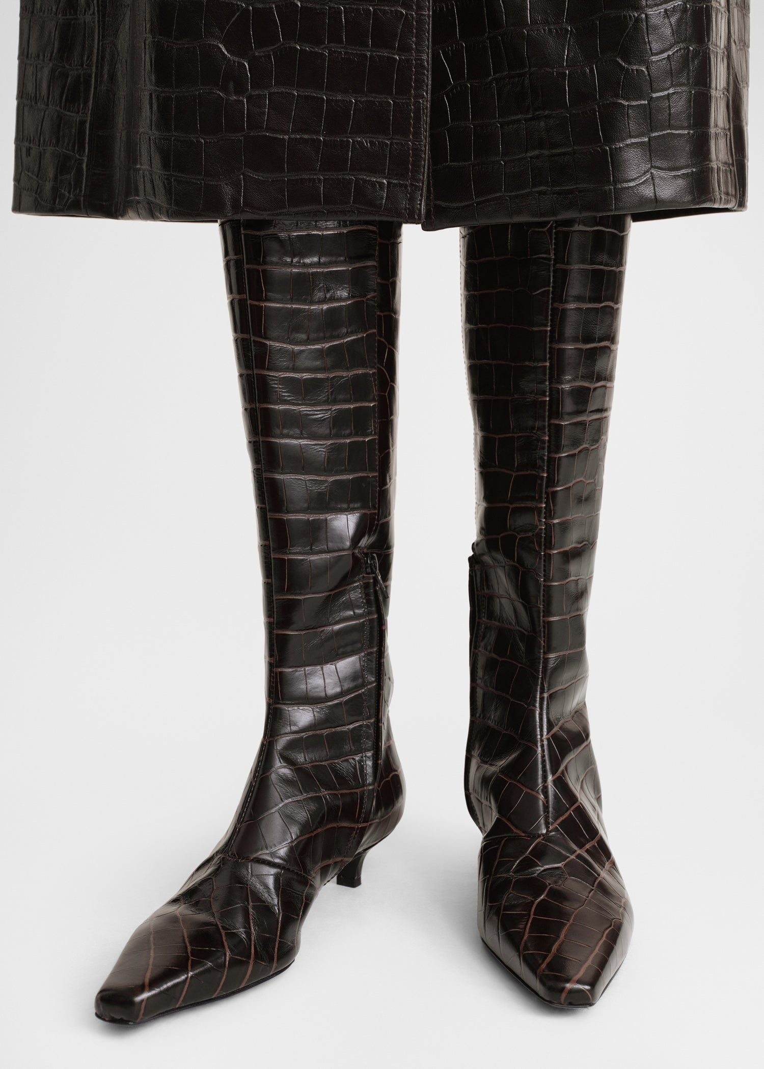 TOTEME + NET SUSTAIN croc-effect leather knee boots