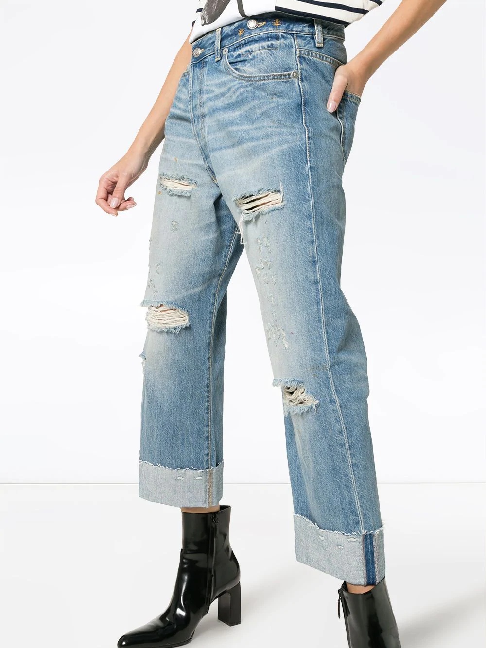 cross over waist distressed boyfriend jeans - 5