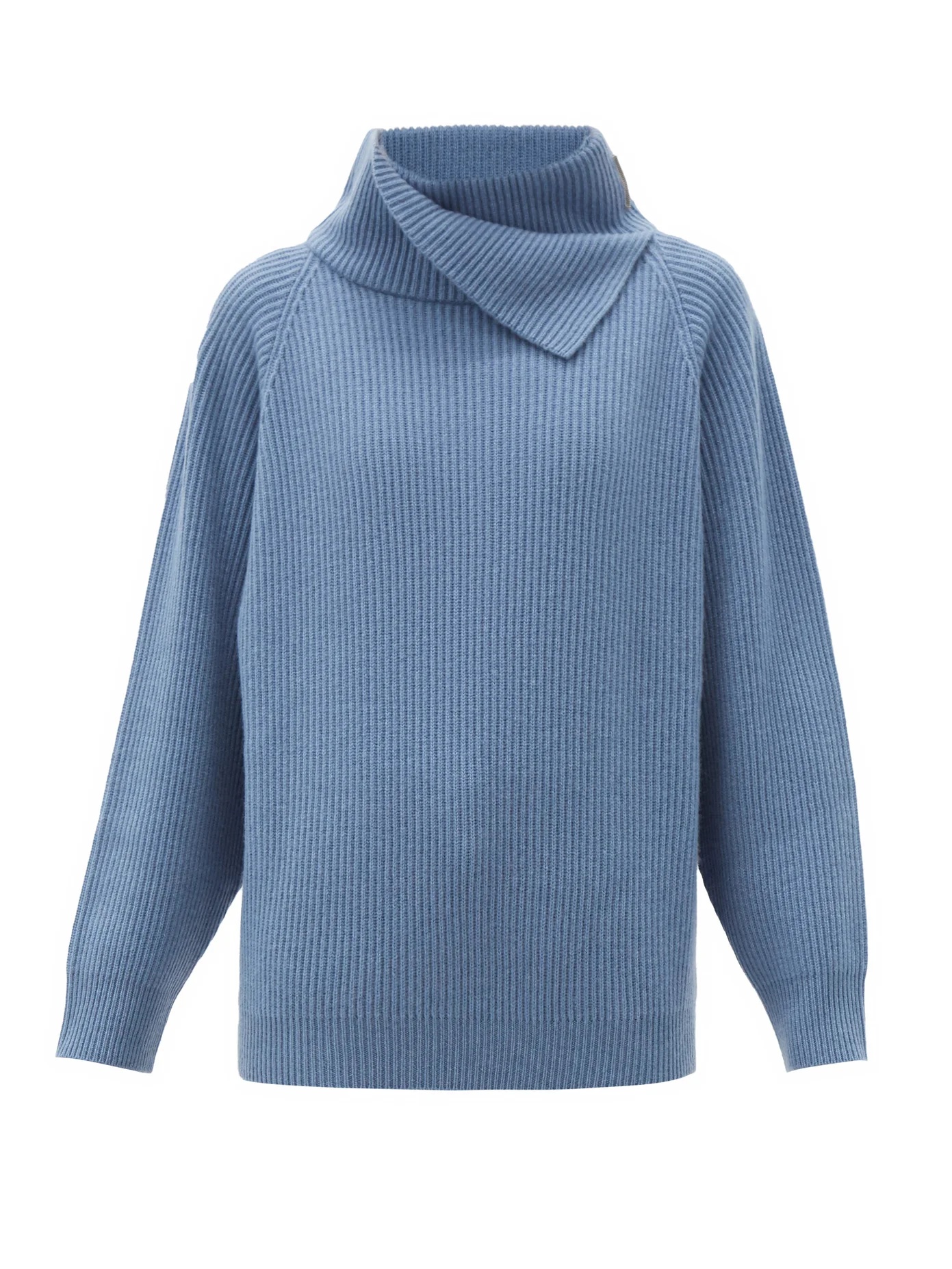 Foldover-neck ribbed cashmere sweater - 1