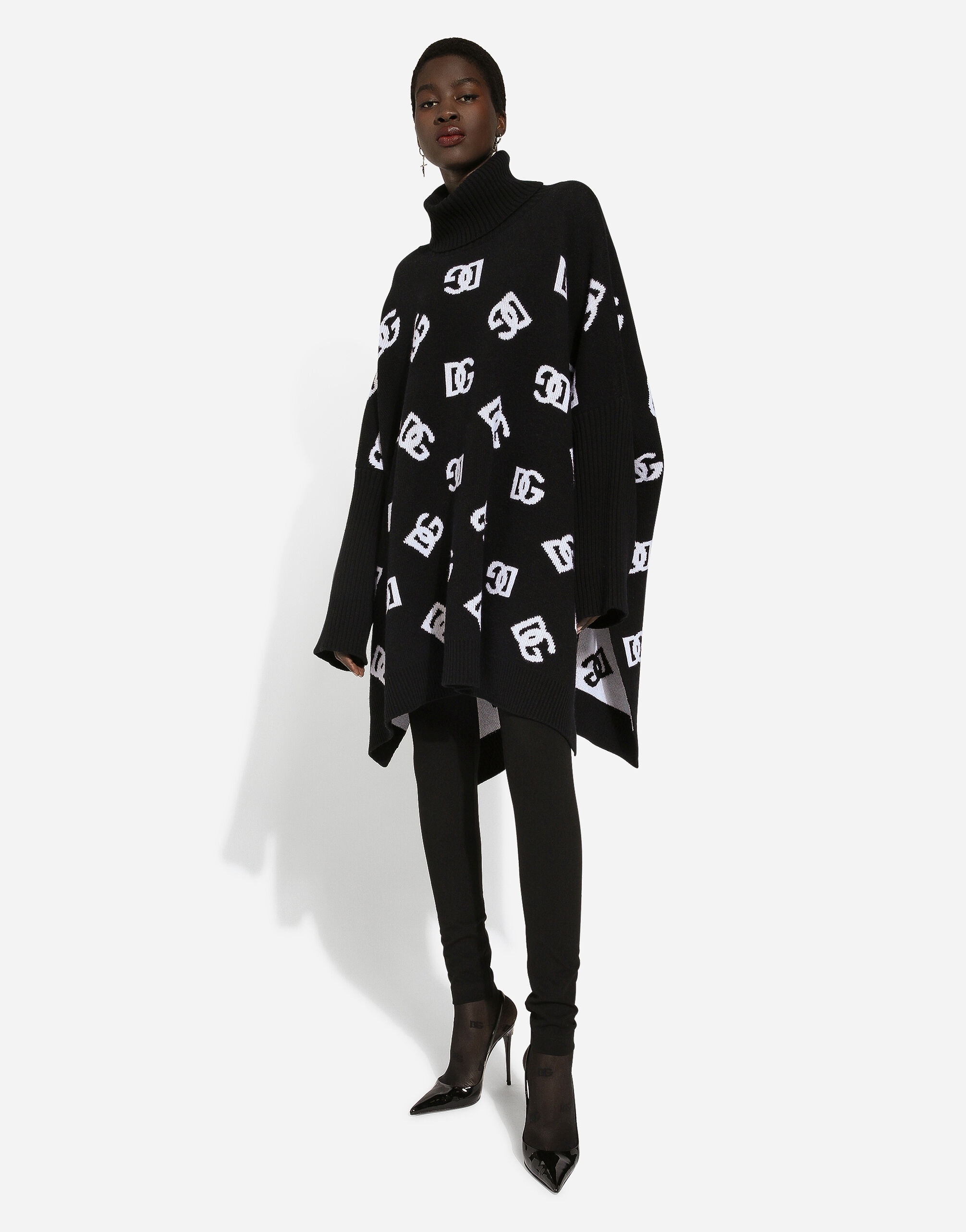 Wool poncho with jacquard DG logo - 5