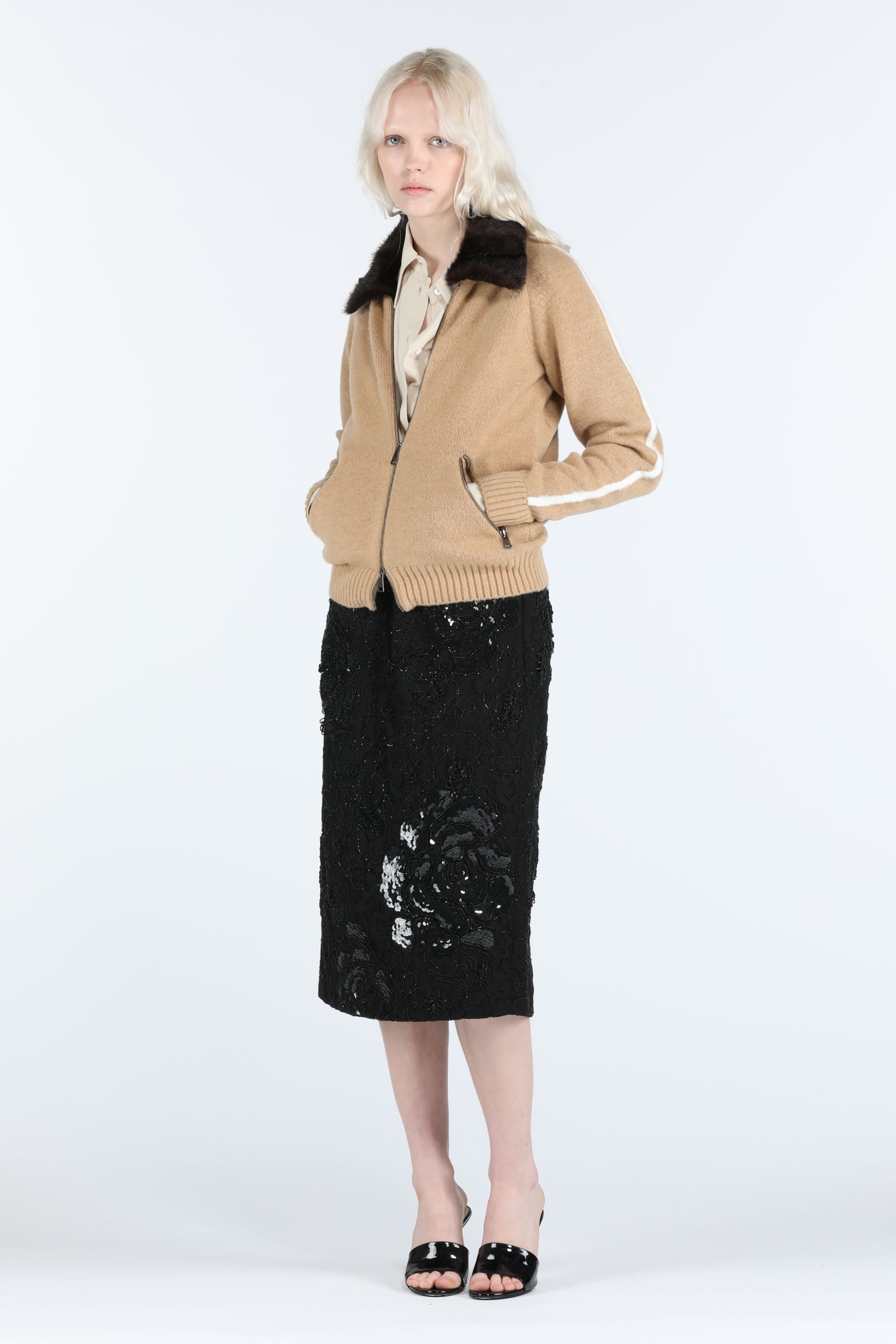 SHEARLING-COLLAR ZIP-UP CARDIGAN - 4