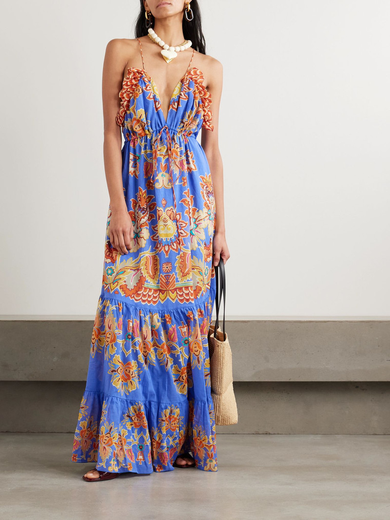 Etro Ruffled tiered printed cotton-voile maxi dress Blue outlook