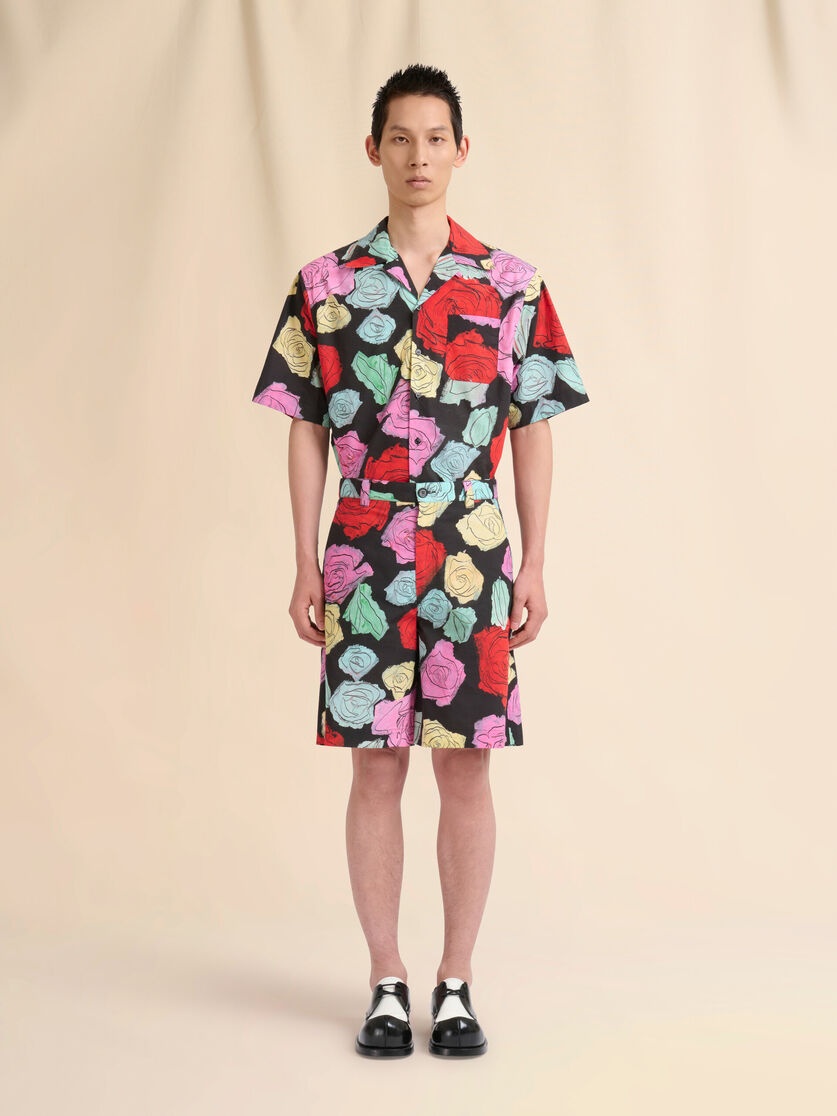 BLACK POPLIN SHORTS WITH ORION PRINT - 2