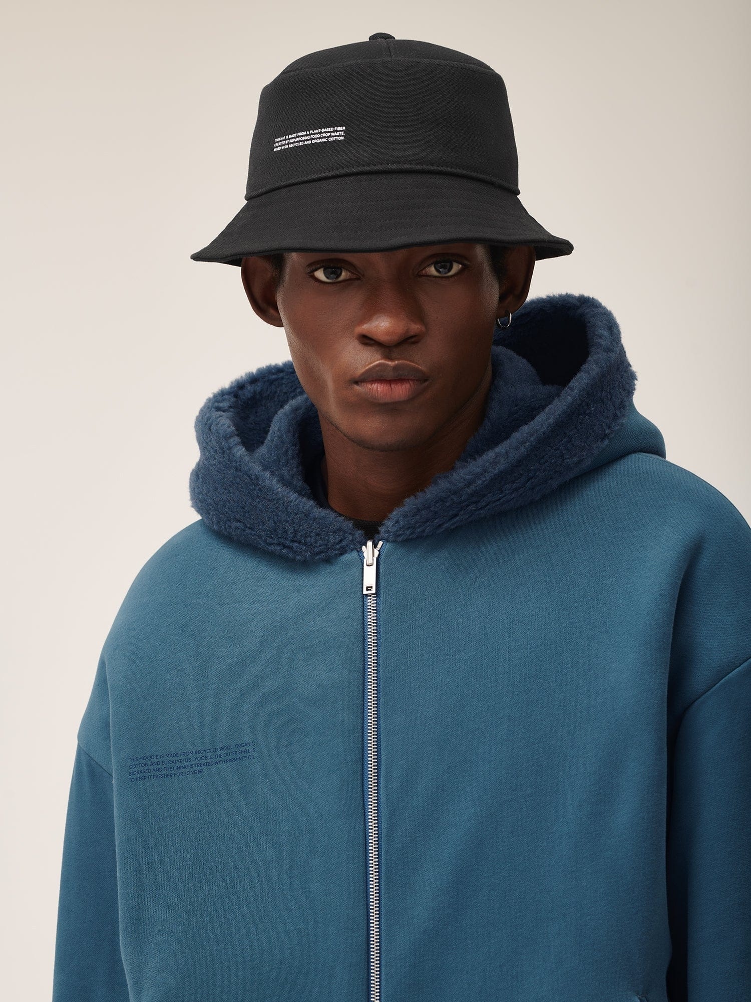 Mens Recycled Wool Fleece Reversible Bomber Jacket - Storm Blue - 5