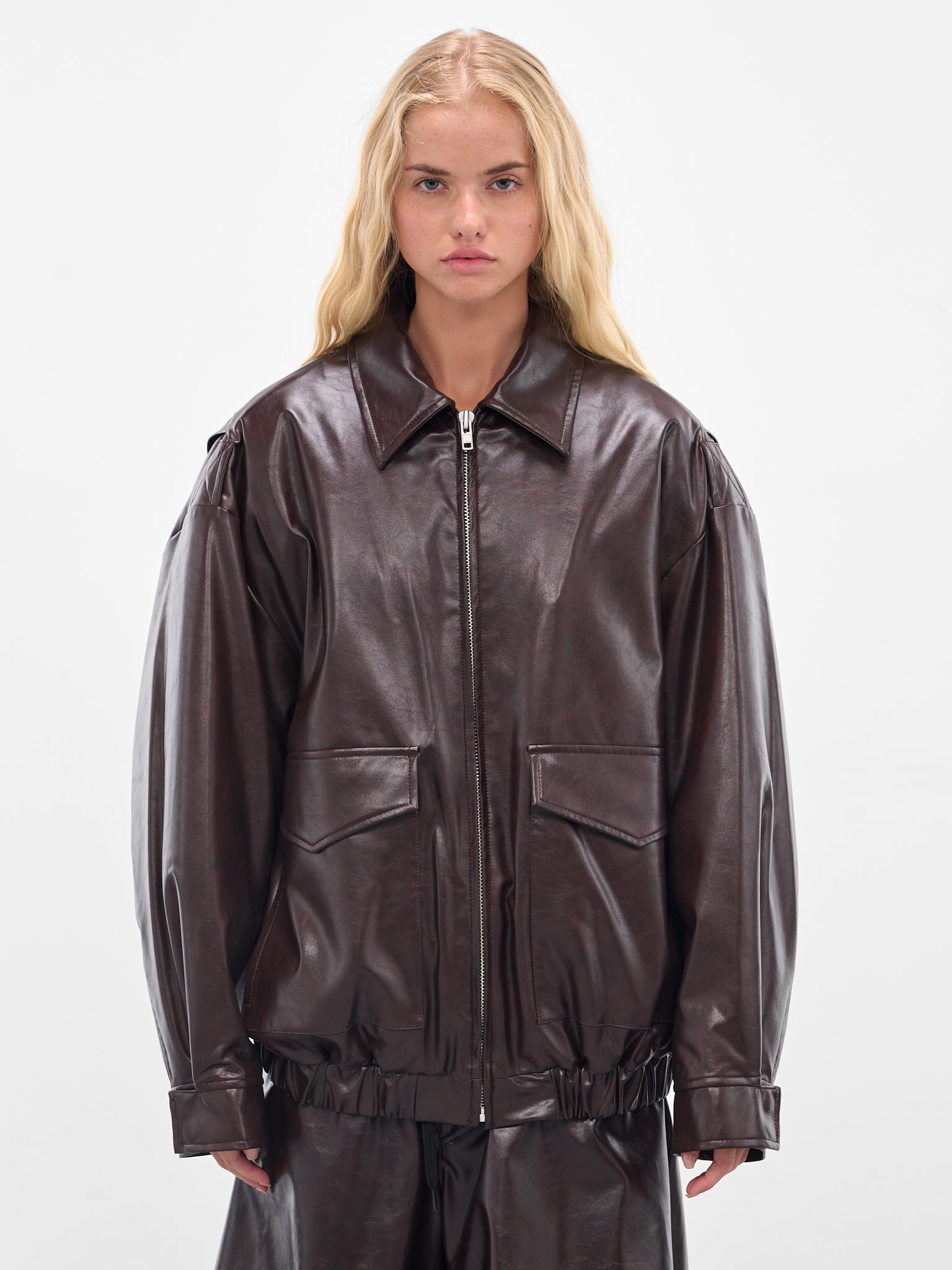 Brown Faux Leather Jacket - 1