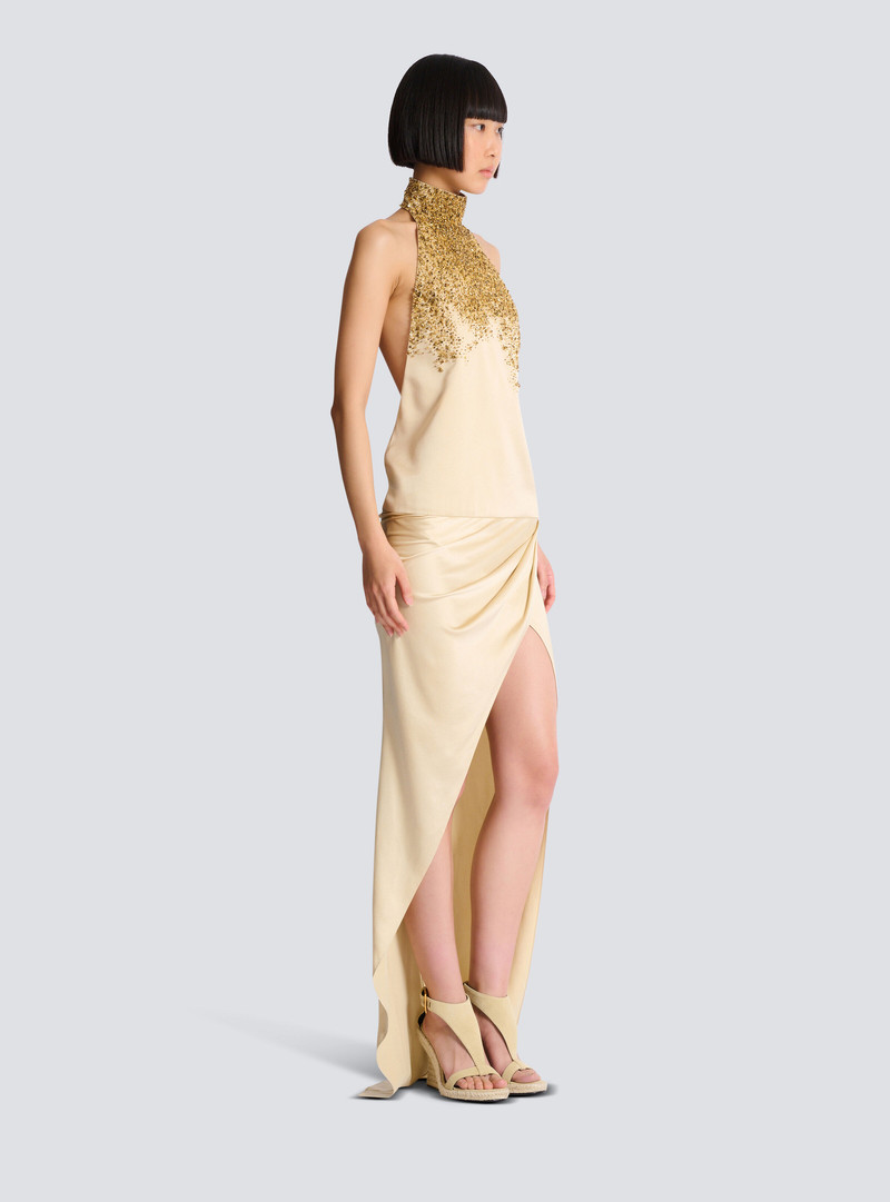 Silk halterneck dress with Sand Effect embroidery 3