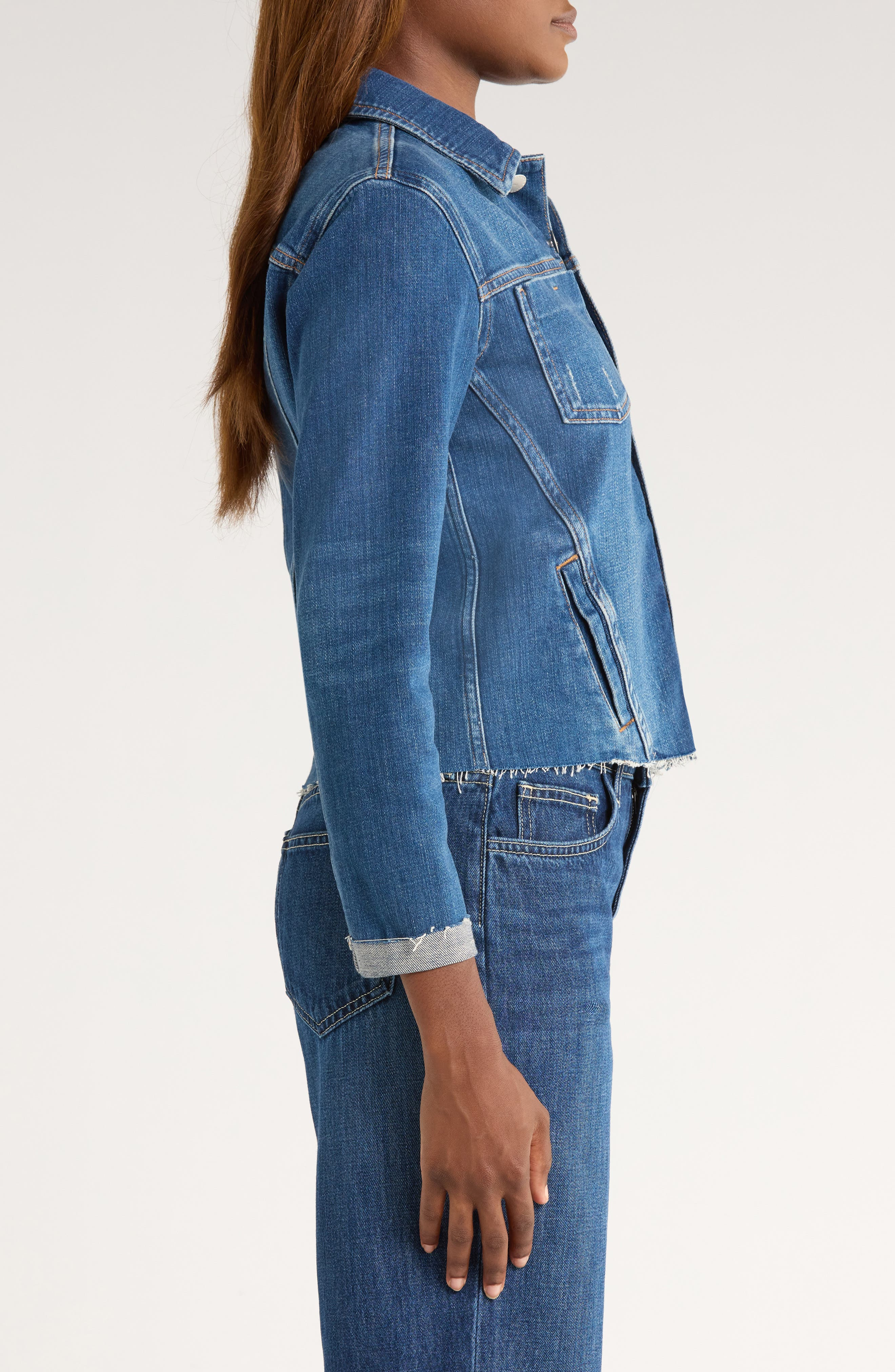 L'AGENCE Janelle Slim Fit Raw Hem Denim Trucker Jacket in Authentique at Nordstrom - 3