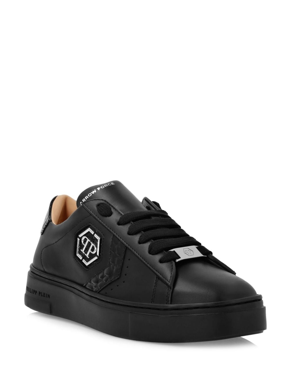 logo-patch panelled leather sneakers - 2