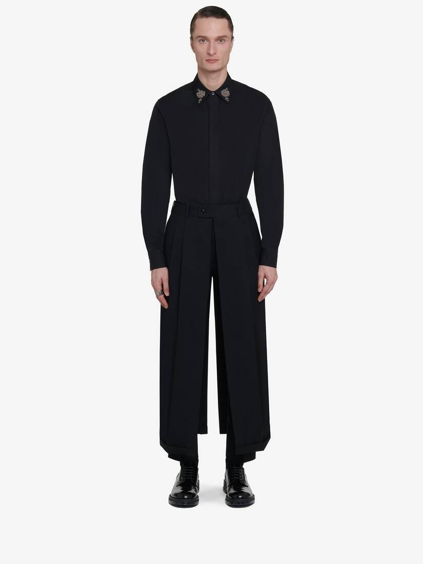 Men's Embroidered Collar Shirt in Black - 1