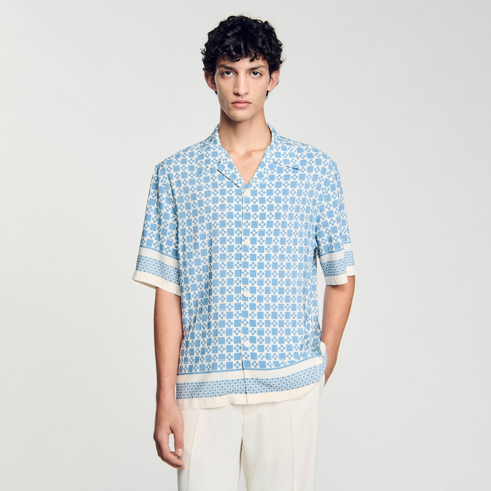 SQUARE CROSS MOTIF FLOWING SHIRT - 4