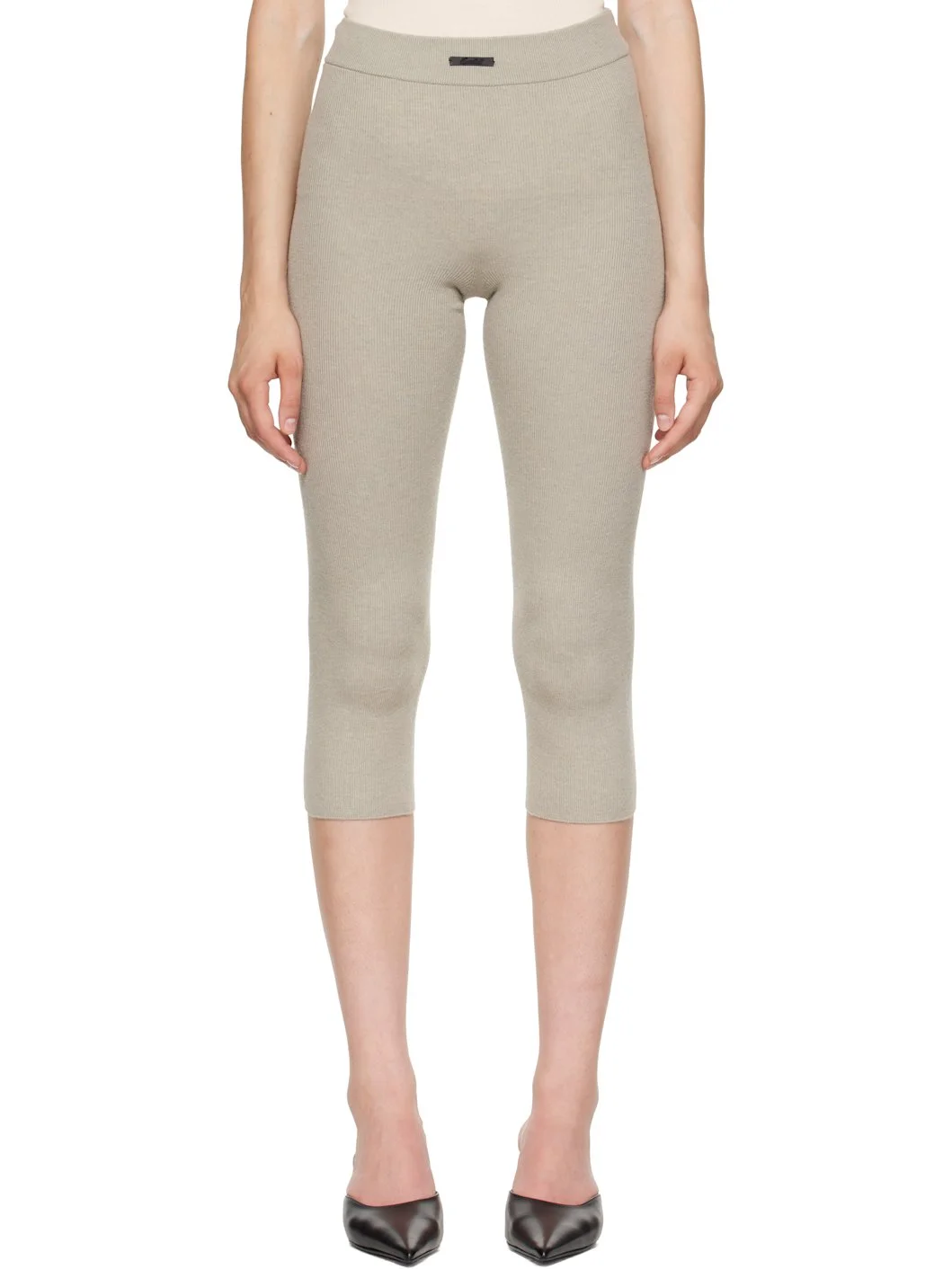 Gray Rib Knit Capri Leggings - 1