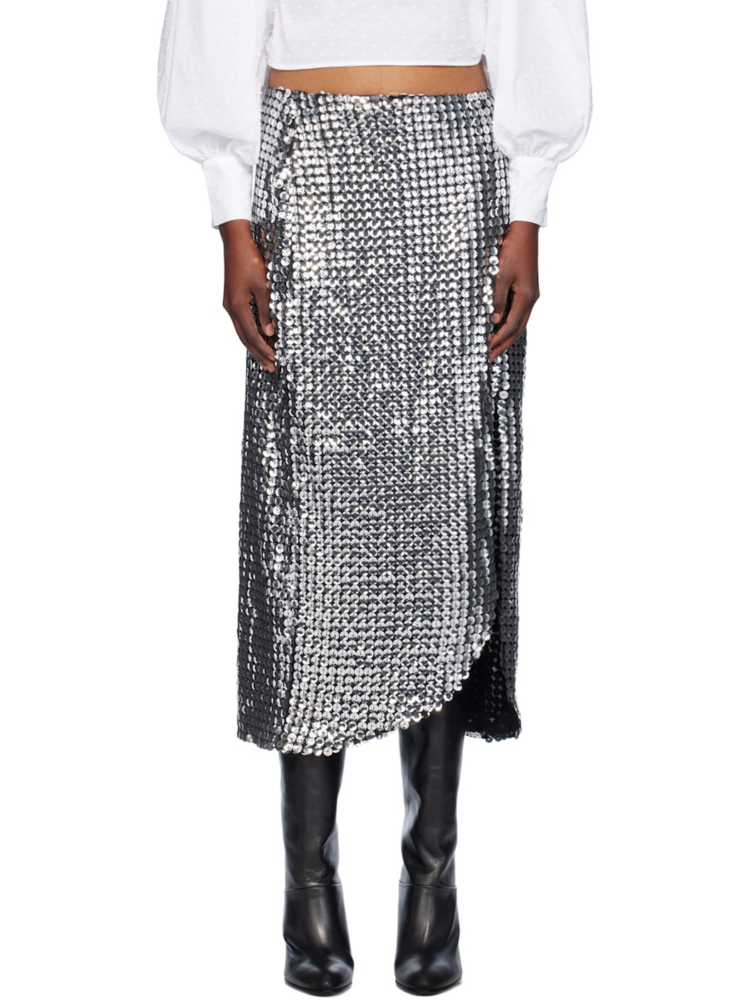 Silver Ruched Midi Skirt - 1