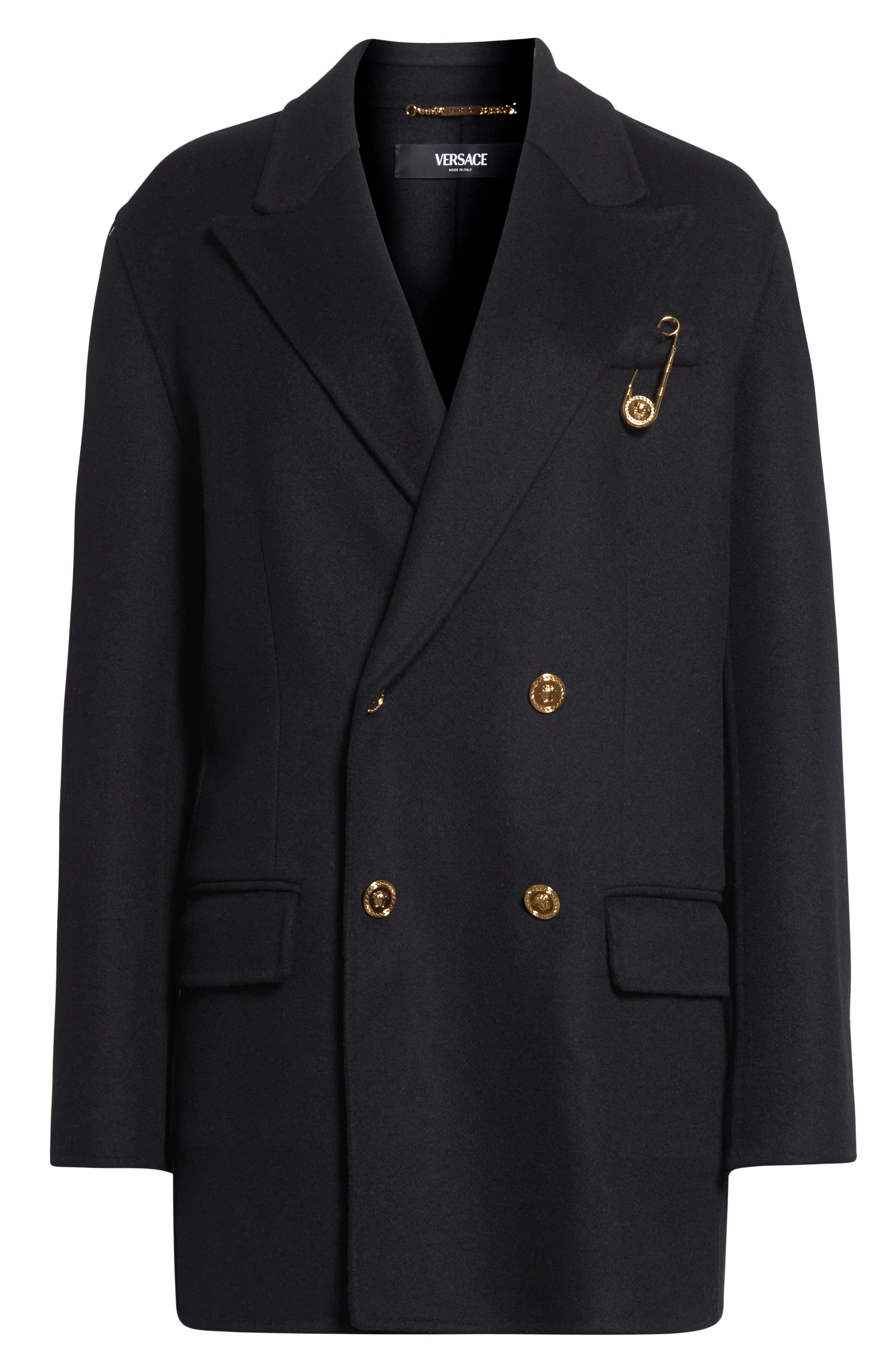 Versace Cashmere & Virgin Wool Peacoat in Black at Nordstrom - 7