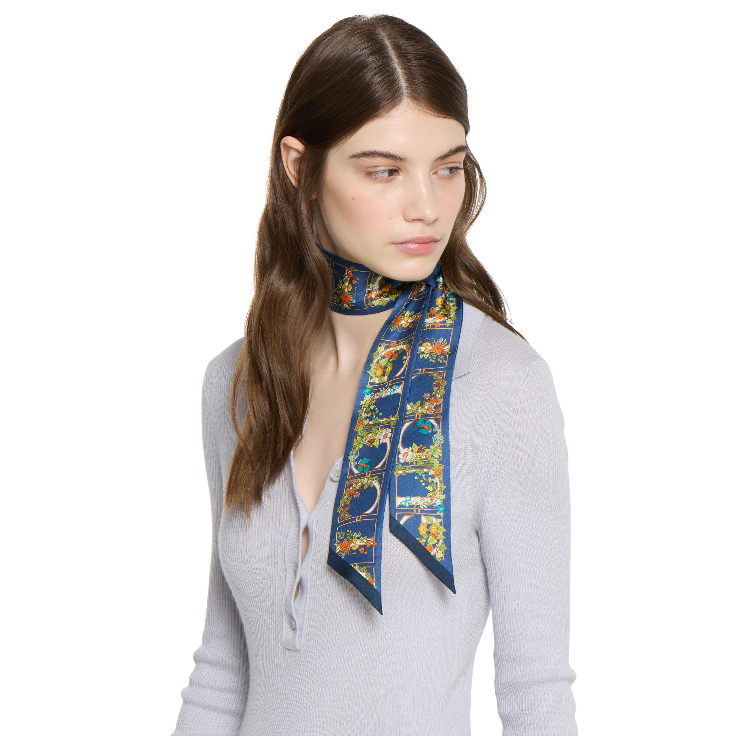 Printed silk twill neck bow - 3