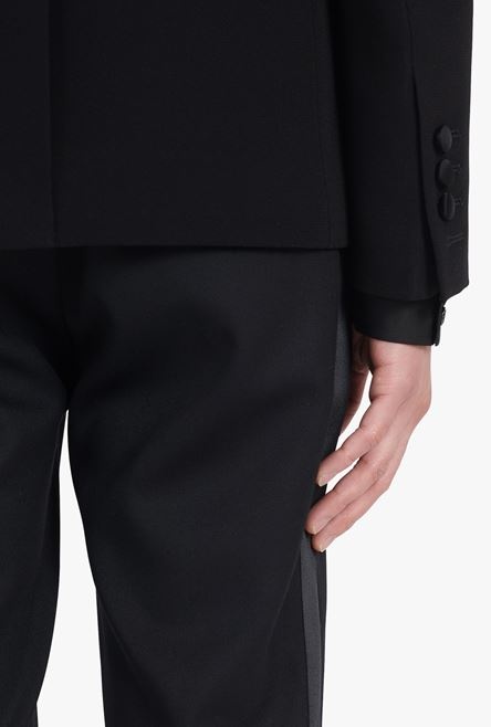 Double-breasted black and white satin and crepe blazer - 6
