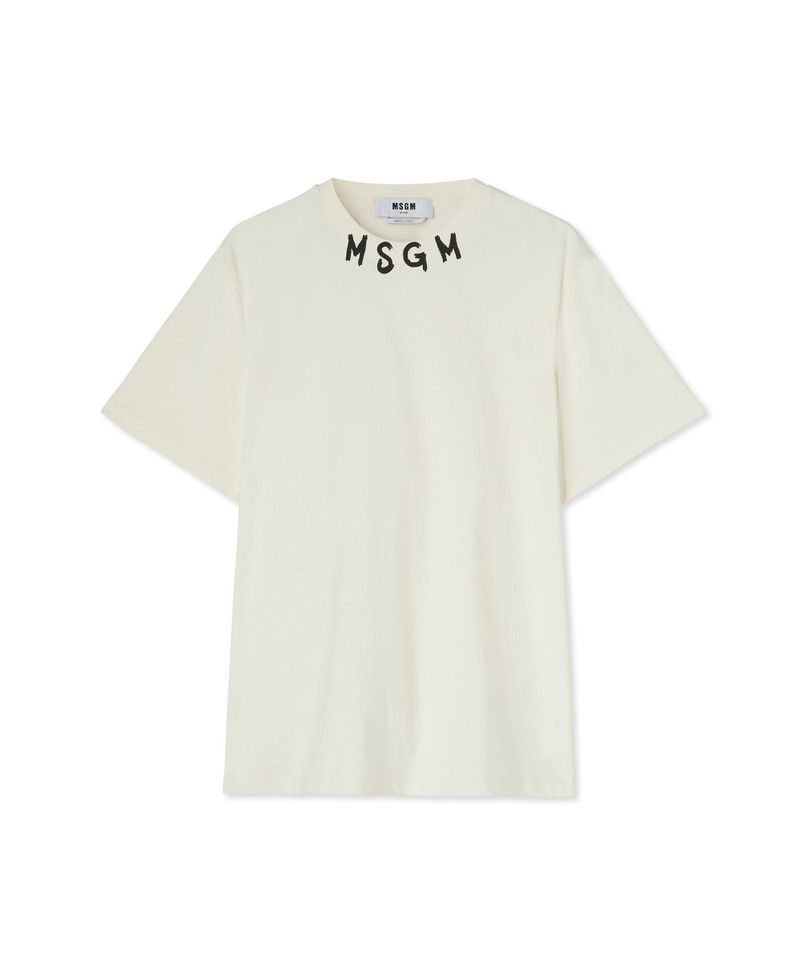 Cotton crewneck t-shirt wth MSGM brushstroke logo positioned at the neck - 1