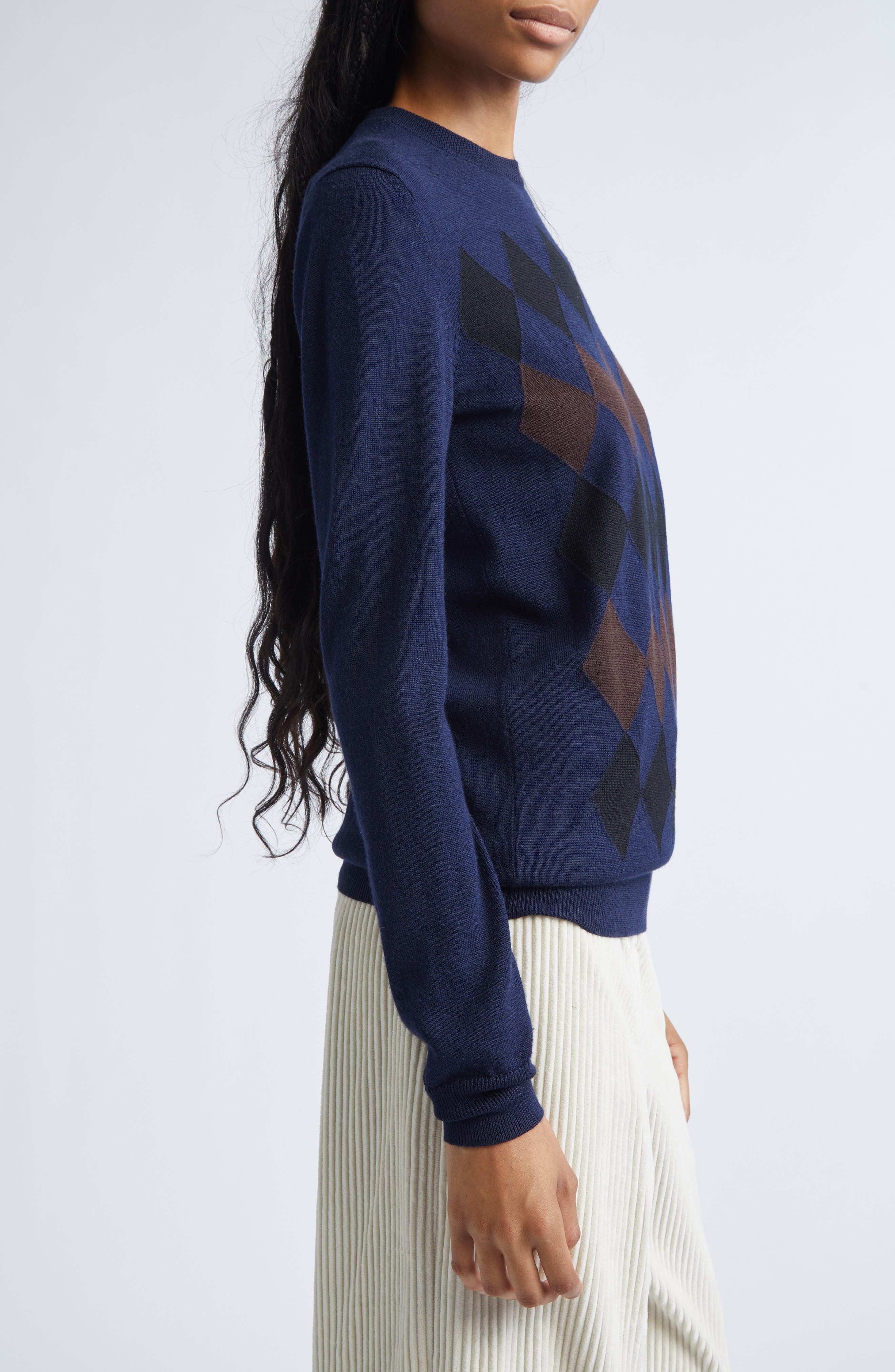 Proenza Schouler Vivian Argyle Merino Wool & Silk Sweater in Navy Multi at Nordstrom - 4