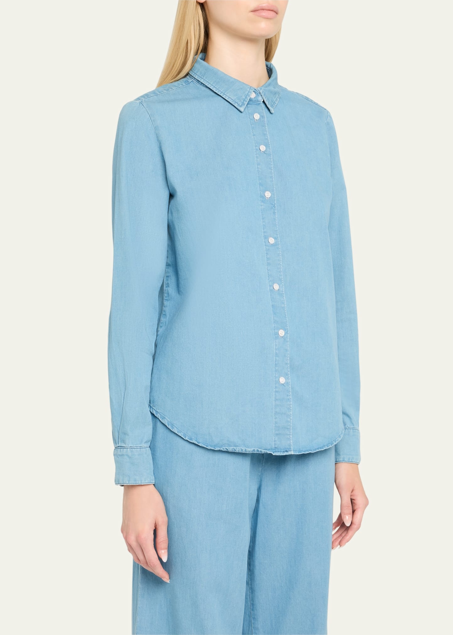 Chambray Fitted Button-Front Shirt - 4