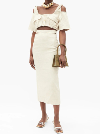 JACQUEMUS Alzou twisted-strap buttoned canvas cropped top outlook