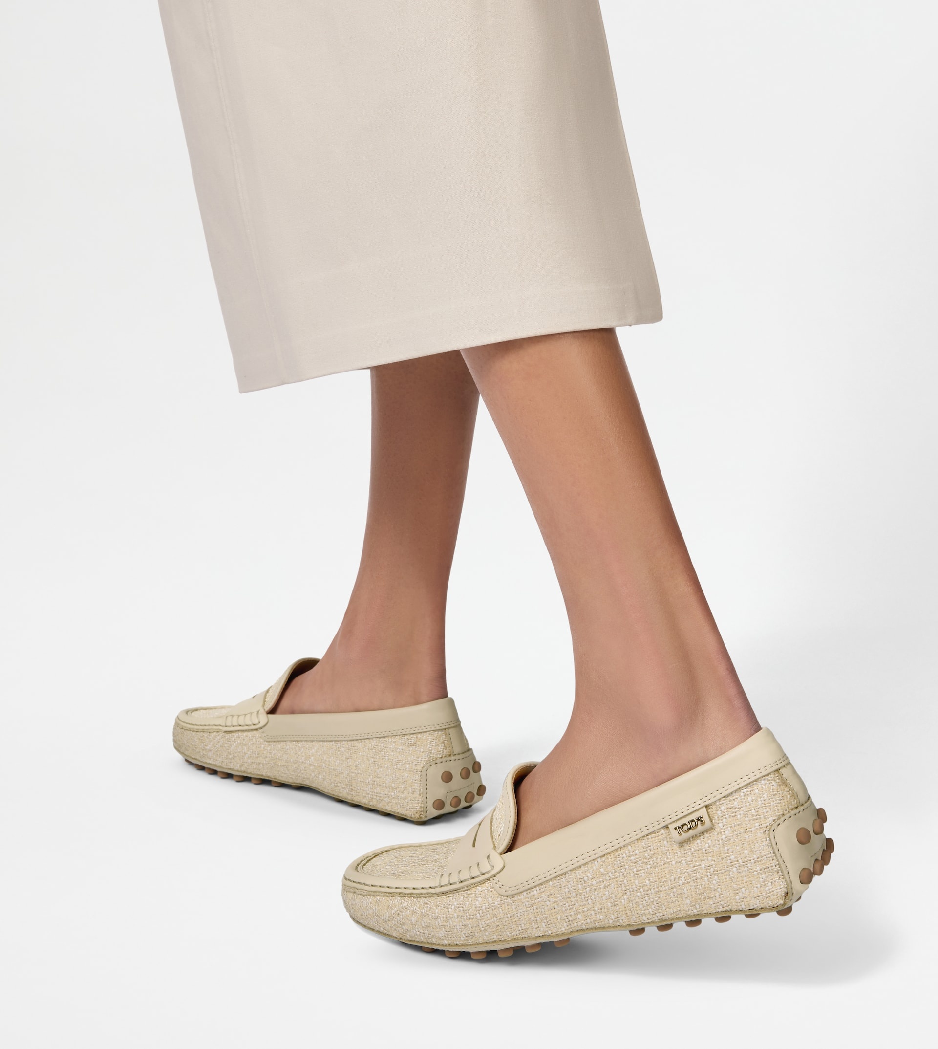 GOMMINO DRIVING SHOES IN FABRIC AND LEATHER - OFF WHITE - 7
