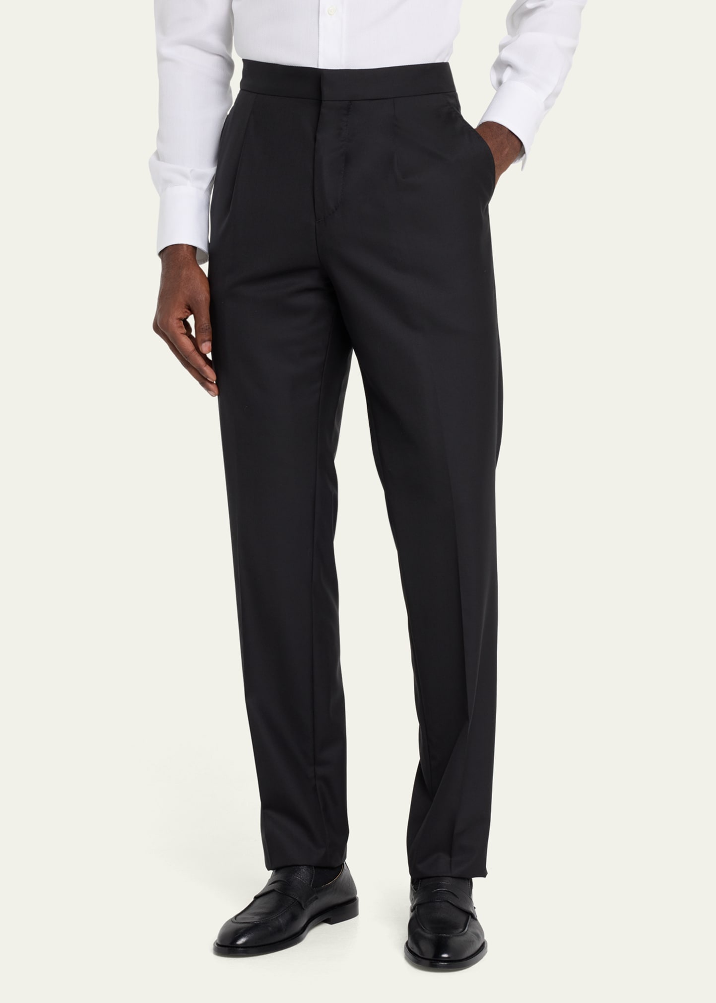 Men's Solid Tuxedo Fabric Dress Trousers - 4