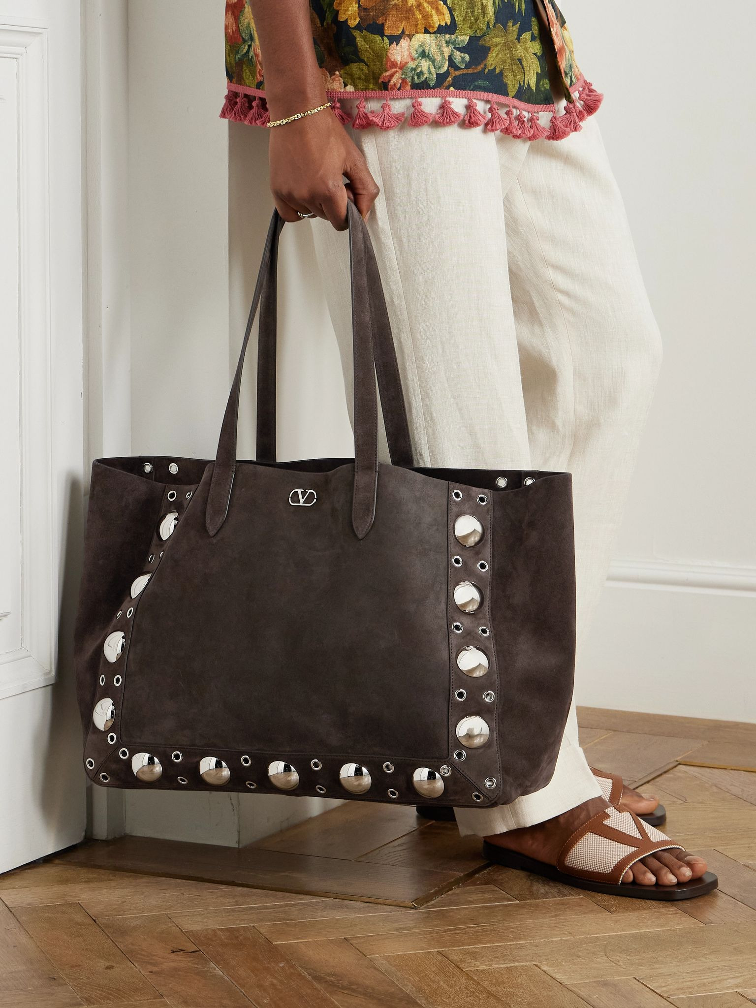 Nellcôte Embellished Suede Tote Bag Brown - 2