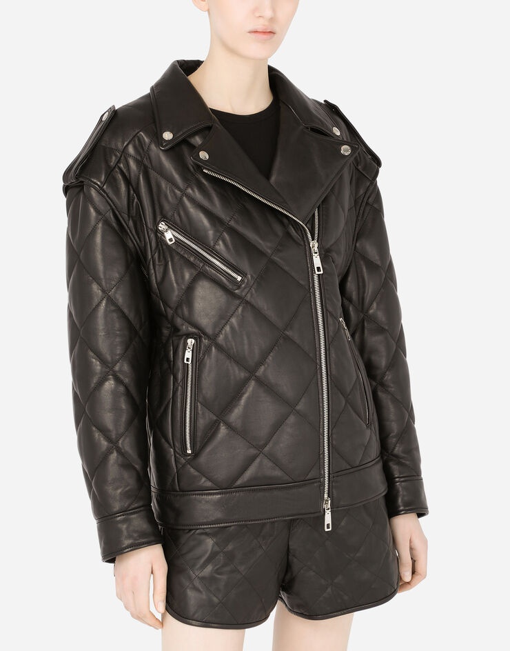 Quilted leather biker jacket with epaulets - 4