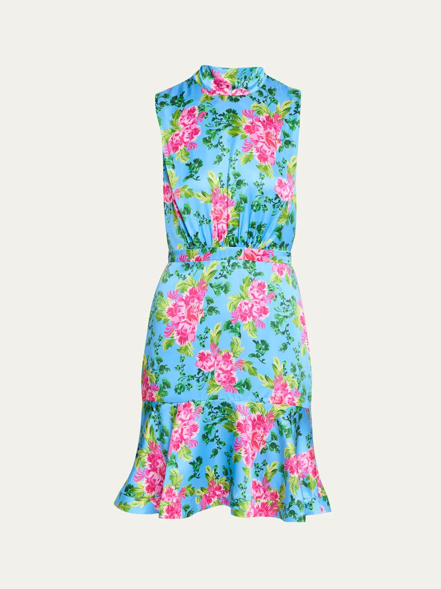 Fleur Tie-Back Short Silk Dress - 1