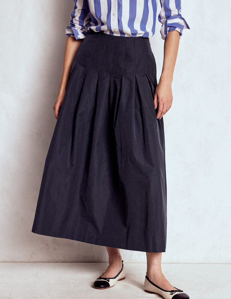 Valentina Taffeta Midi Skirt-Navy 3