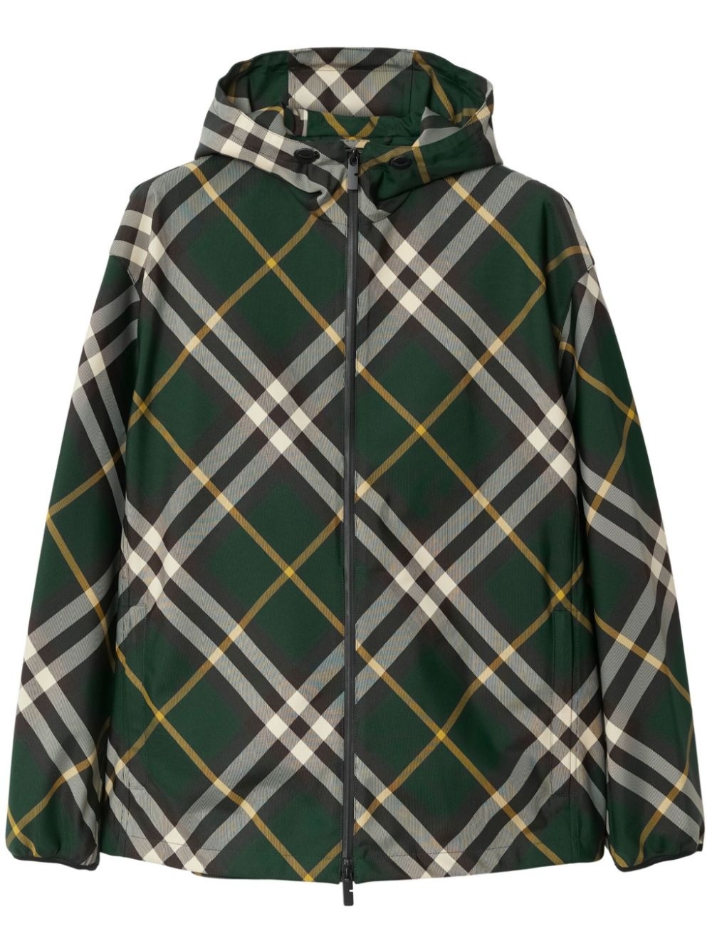 check-pattern zipped hooded jacket - 1