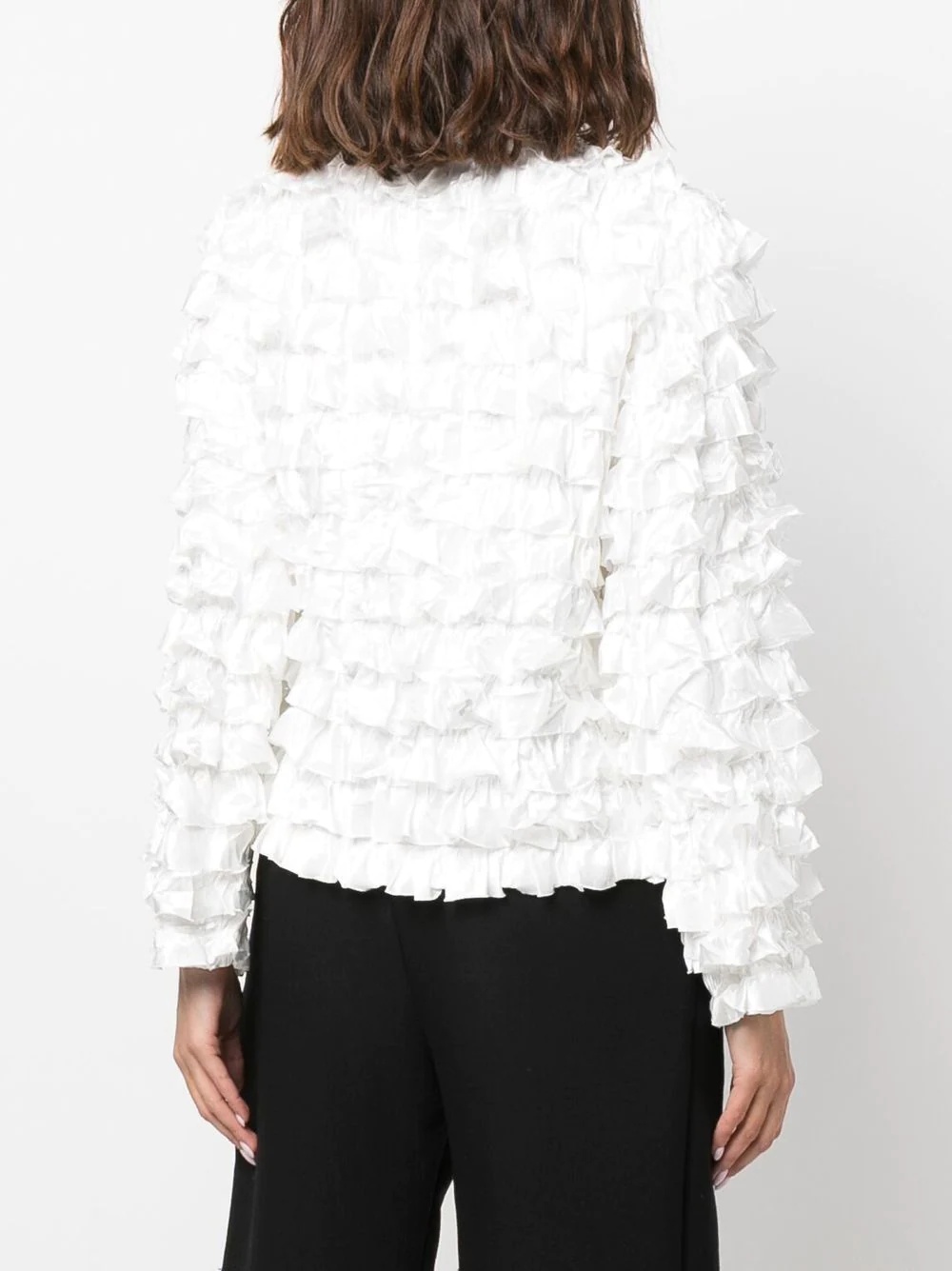 band-collar ruffled fitted jacket - 4