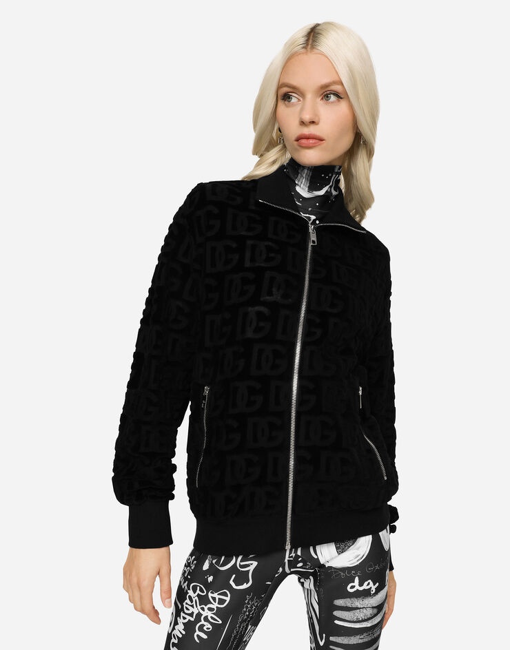 Jacquard jersey sweatshirt with all-over DG detail and zipper - 2