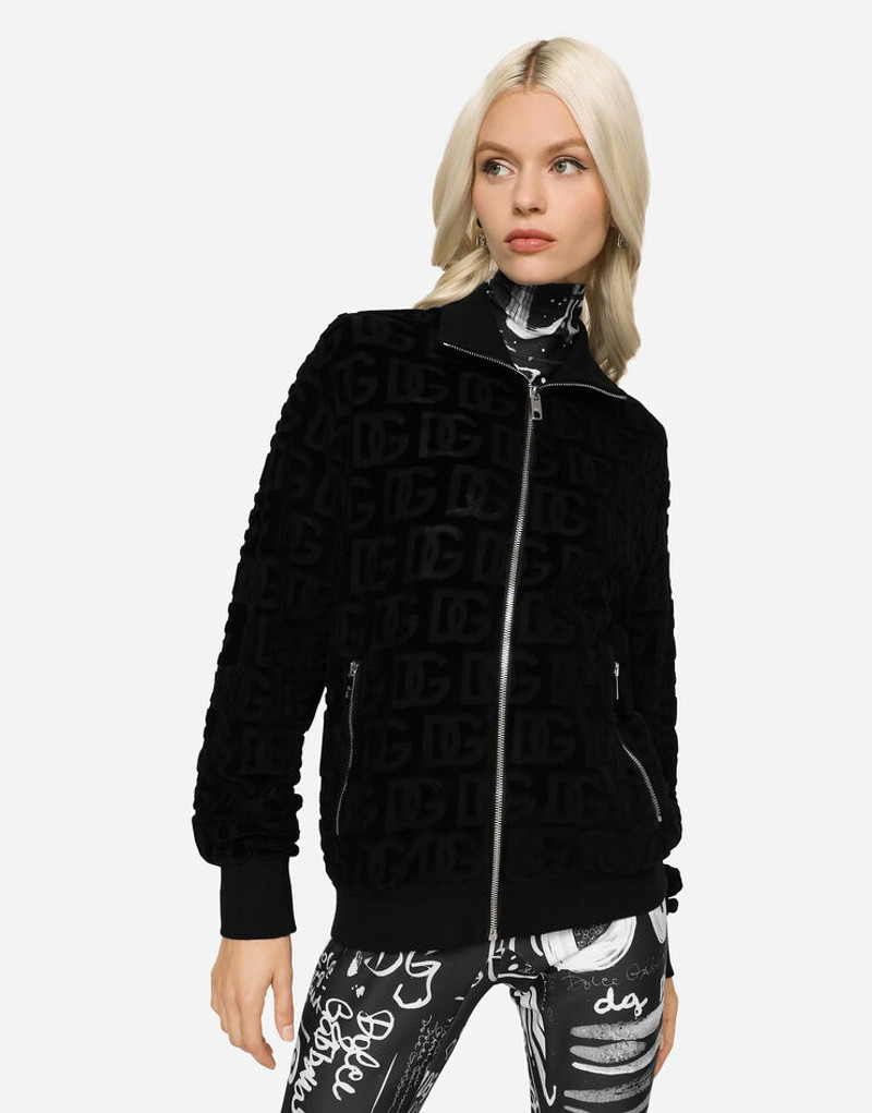 Dolce & Gabbana Jacquard jersey sweatshirt with all-over DG detail and zipper outlook