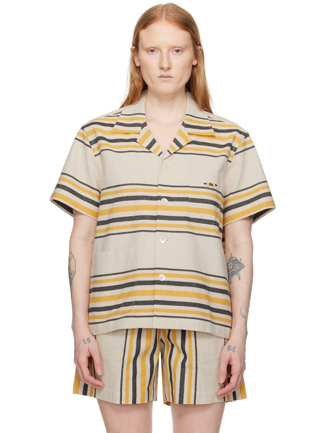 Beige & Orange Namesake Stripe Shirt - 1