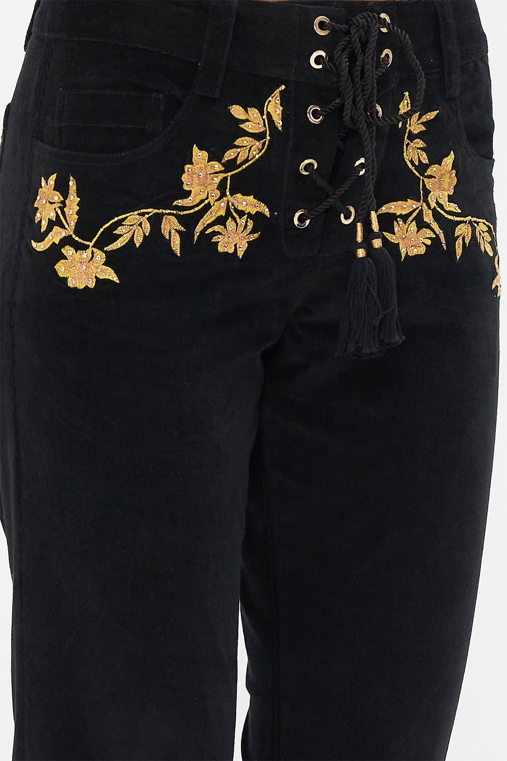 EYELET FRONT PANT - BLACK - 6