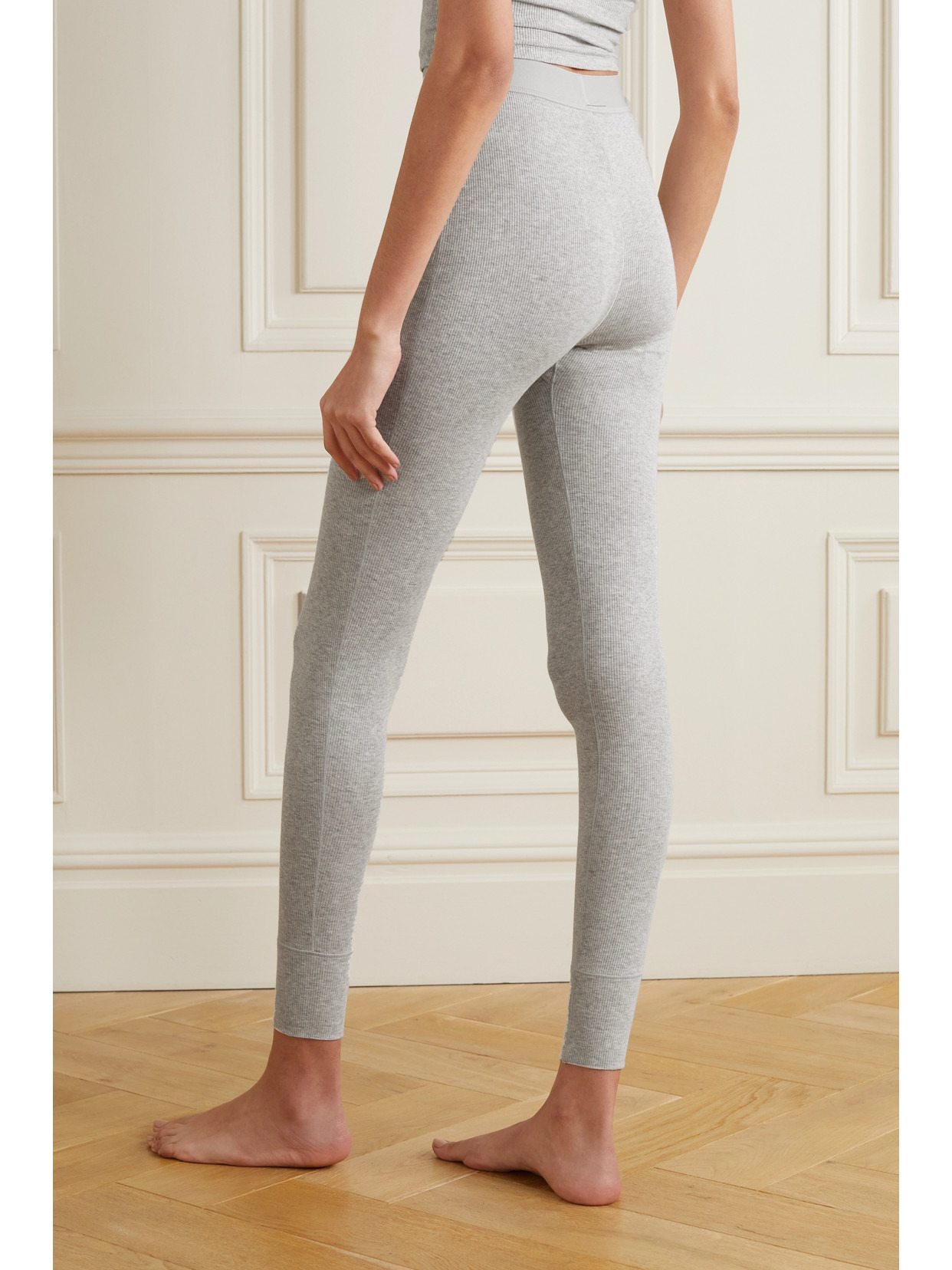 Cotton Collection Ribbed Cotton-blend Jersey Leggings - 3
