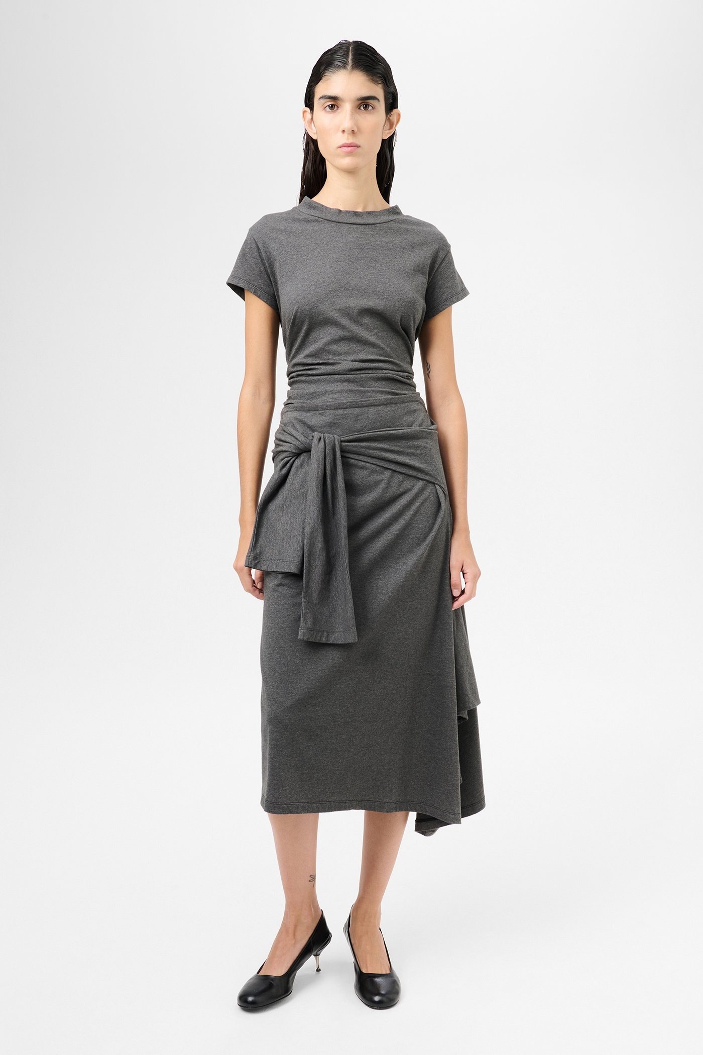 Sash Skirt Dark Grey Melange Jersey - 2