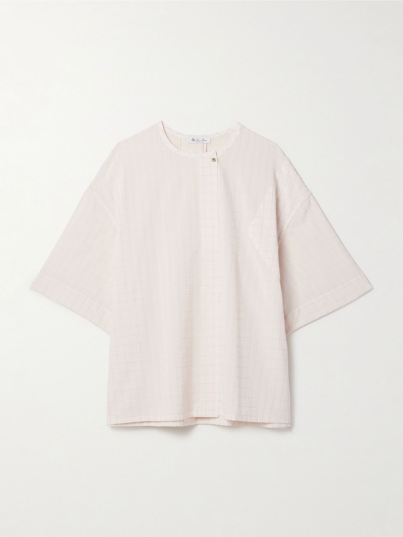 Checked metallic cotton-blend voile blouse White - 1