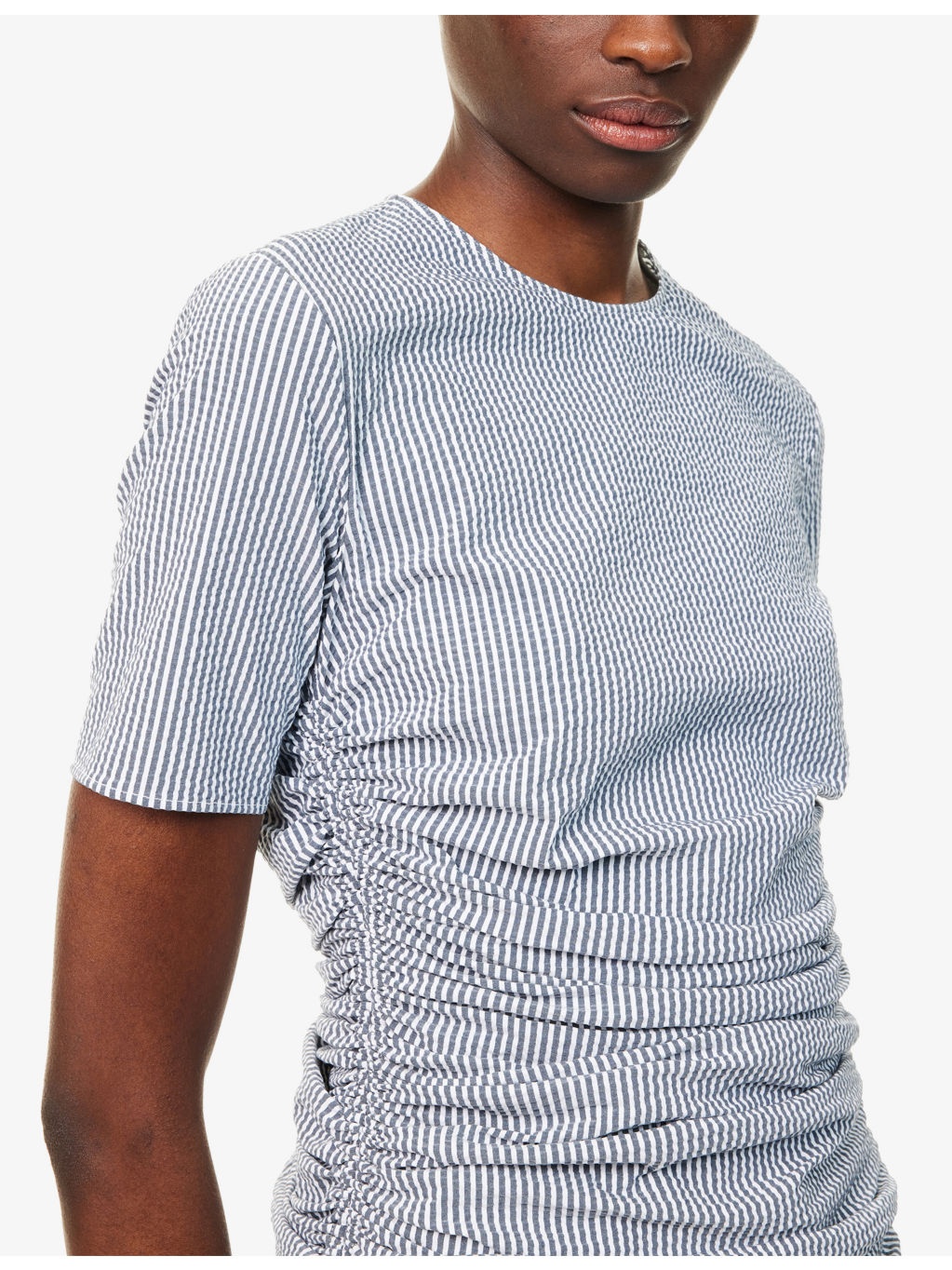 Pleated Striped Stretch-Woven T-Shirt - 5