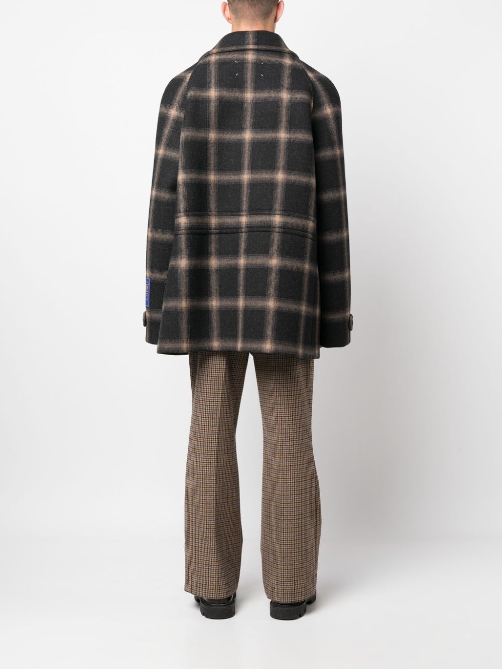check-pattern wool coat - 4