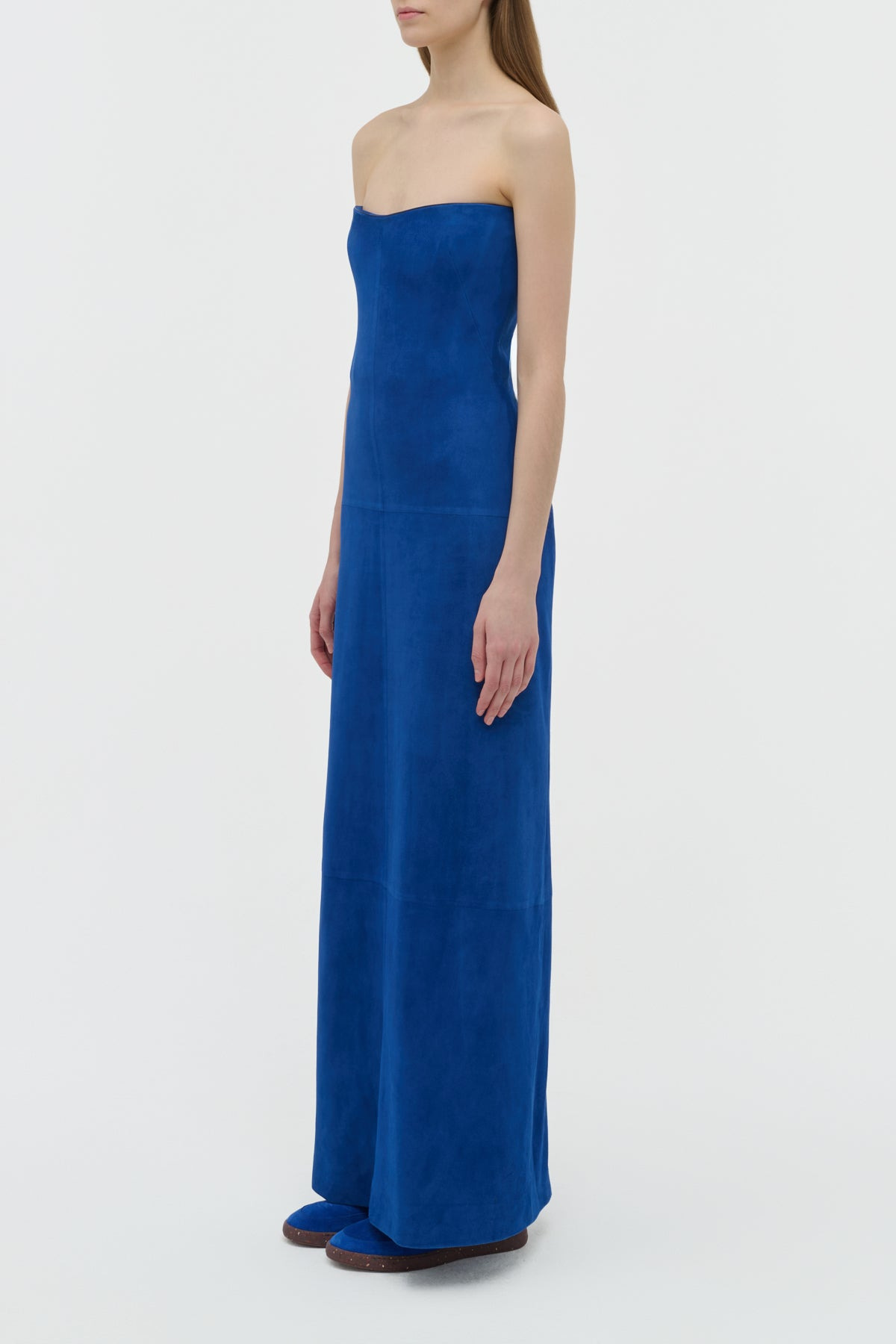 Ivara Strapless Maxi Dress in Cobalt Suede - 4