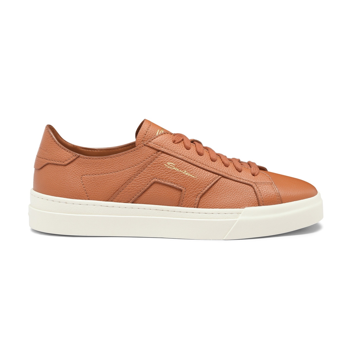 Santoni Men's orange tumbled leather Double Buckle Sneaker