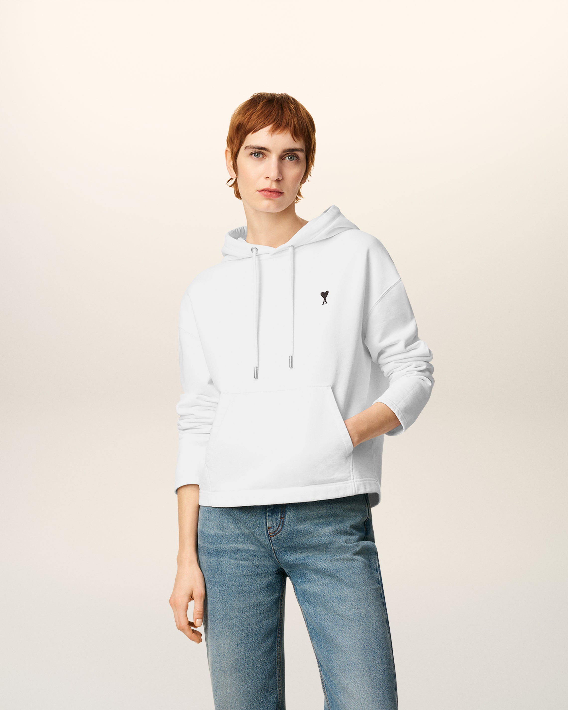 WHITE COTTON CONTRASTED AMI DE COEUR HOODIE - 2