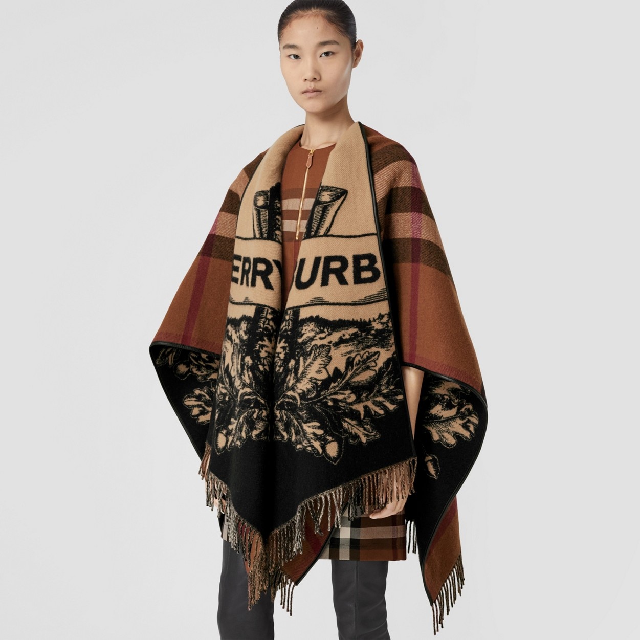 Burberry EKD Wool Jacquard Cape | REVERSIBLE